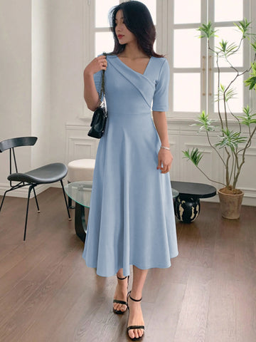 Elegant V Neck Midi Dress