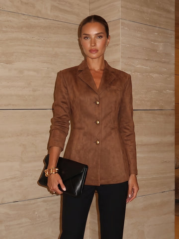 Tailored Suede Button Front Blazer