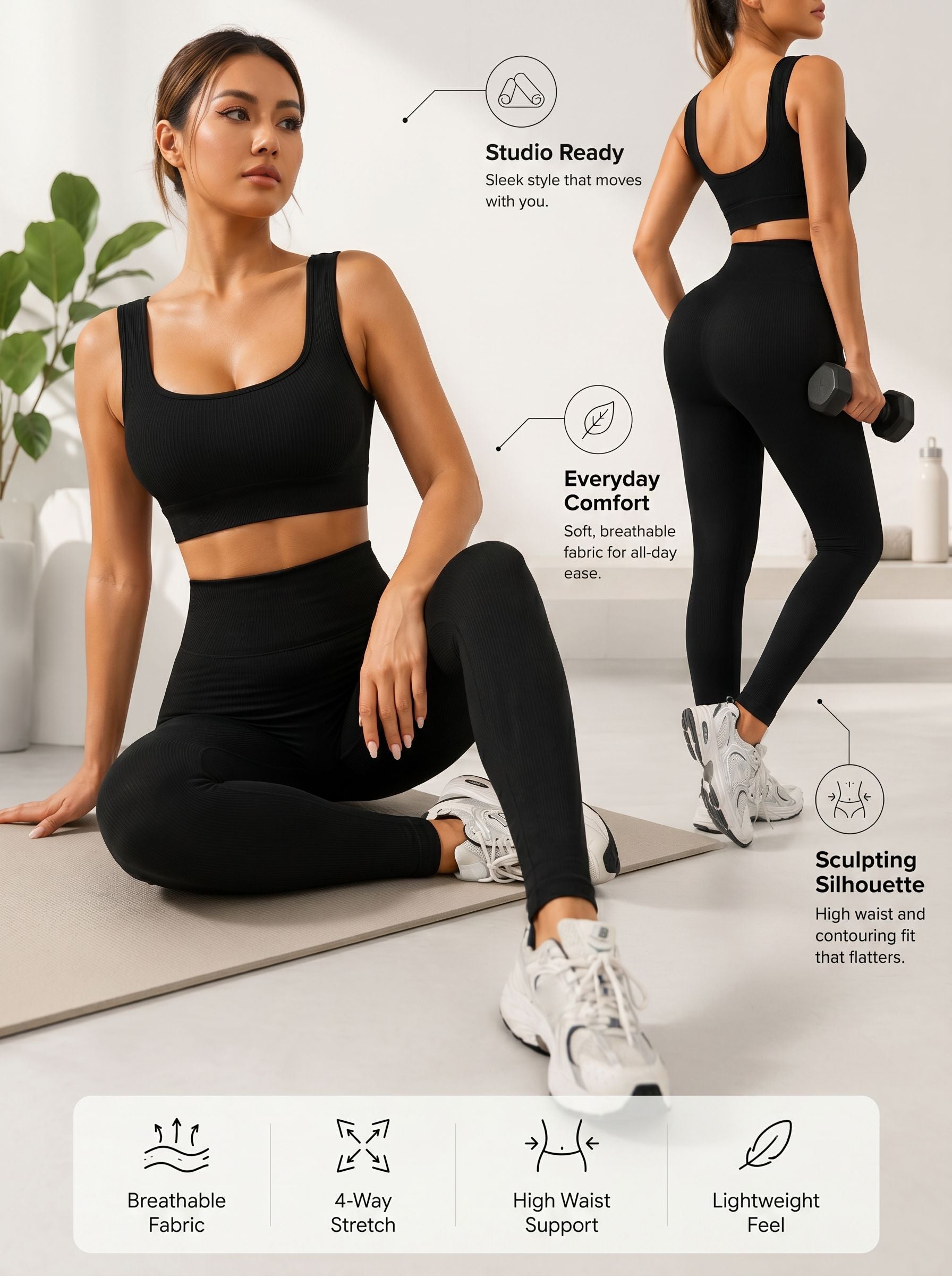 Seamless Ribbed High Waisted Workout Set