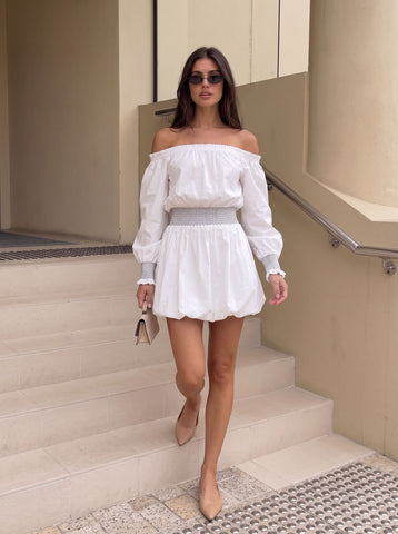 Off Shoulder Smocked Mini Dress