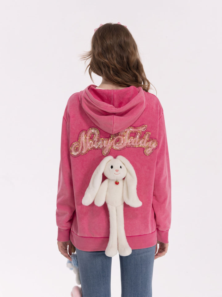 Cute Bunny Graphic Sequin Hooded Jacket