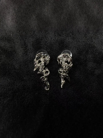 Abstract Liquid Silver Statement Stud Earrings