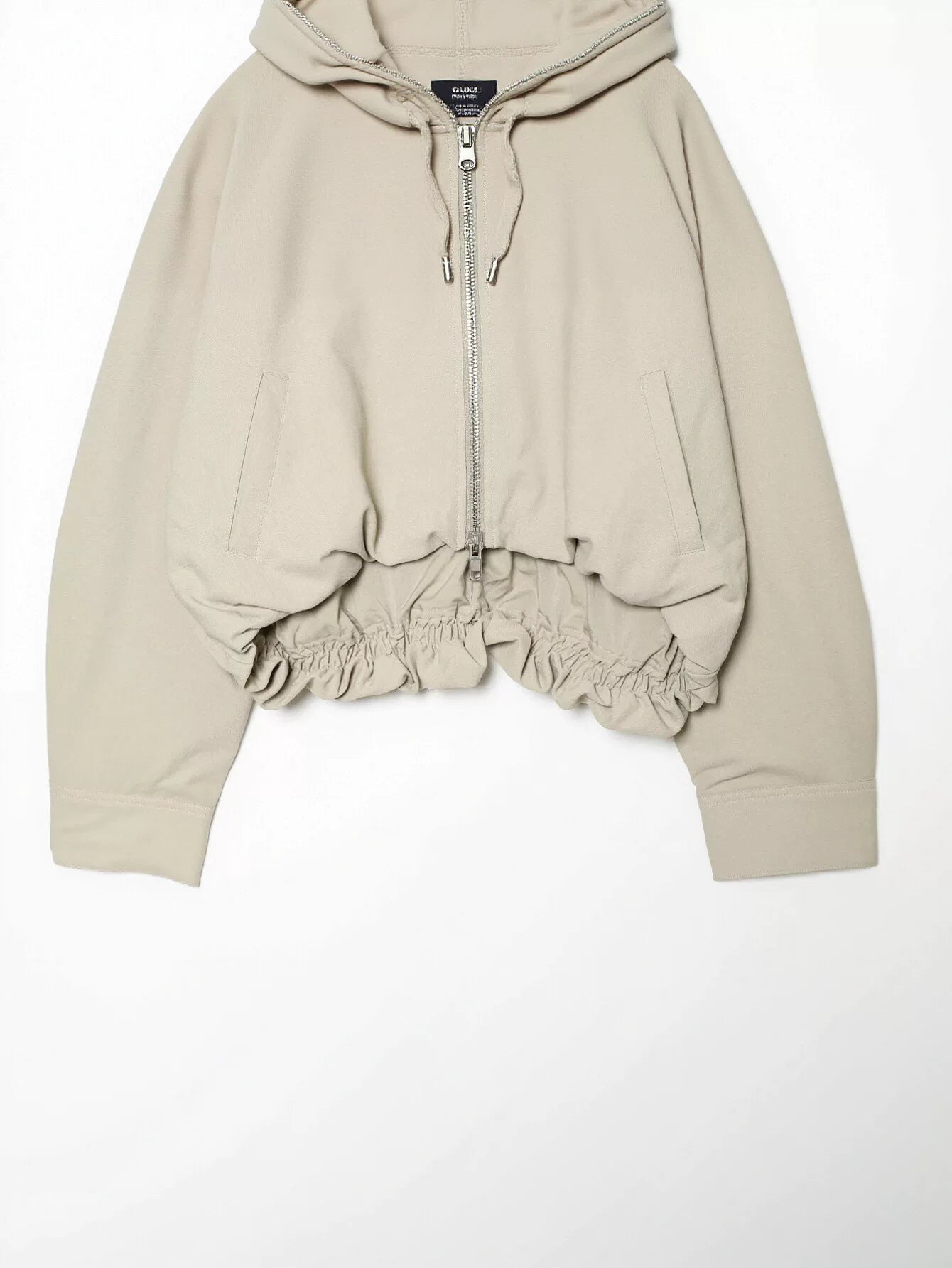 Cropped Ruched Hem Zip Up Jacket
