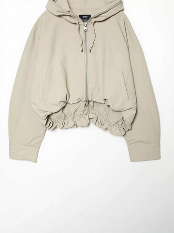 Cropped Ruched Hem Zip Up Jacket