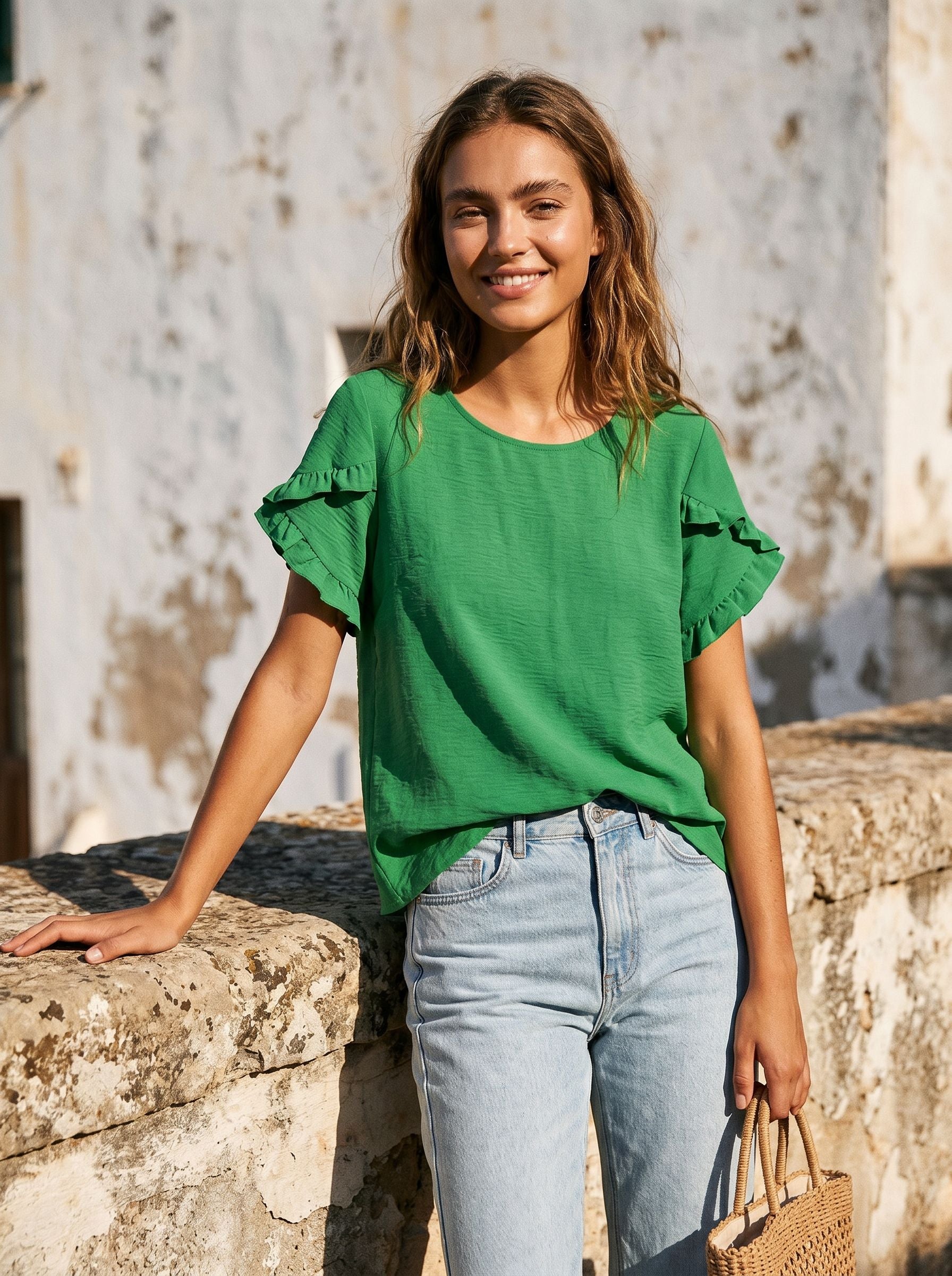 Ruffled Sleeve Casual Chiffon Blouse