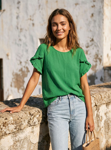 Ruffled Sleeve Casual Chiffon Blouse