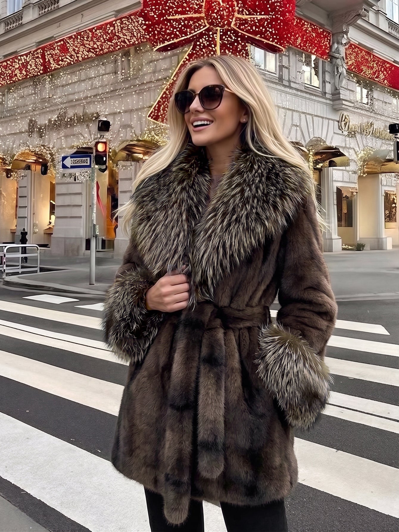 Luxurious Belted Faux Fur Coat
