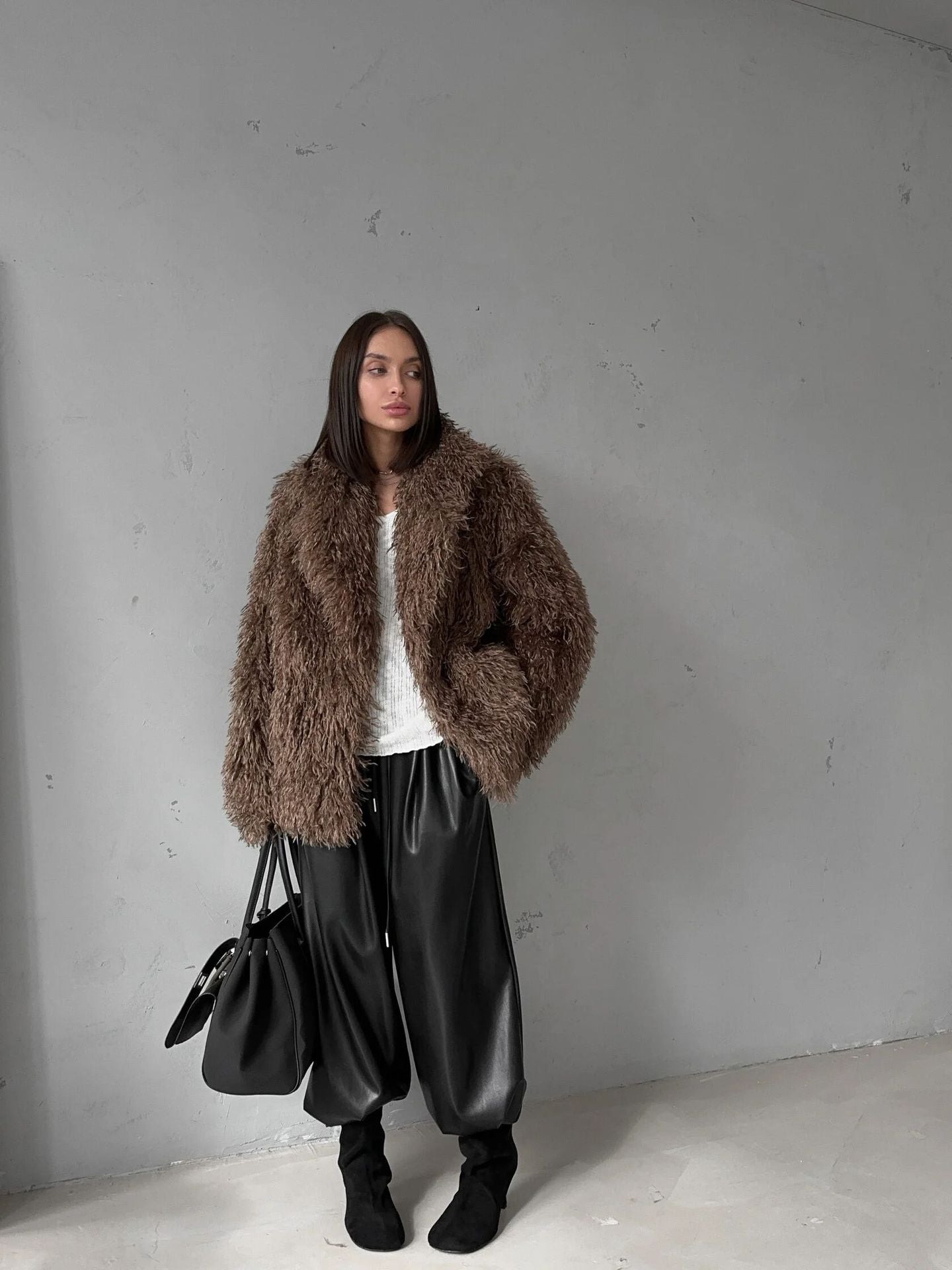 Fluffy White Faux Fur Coat