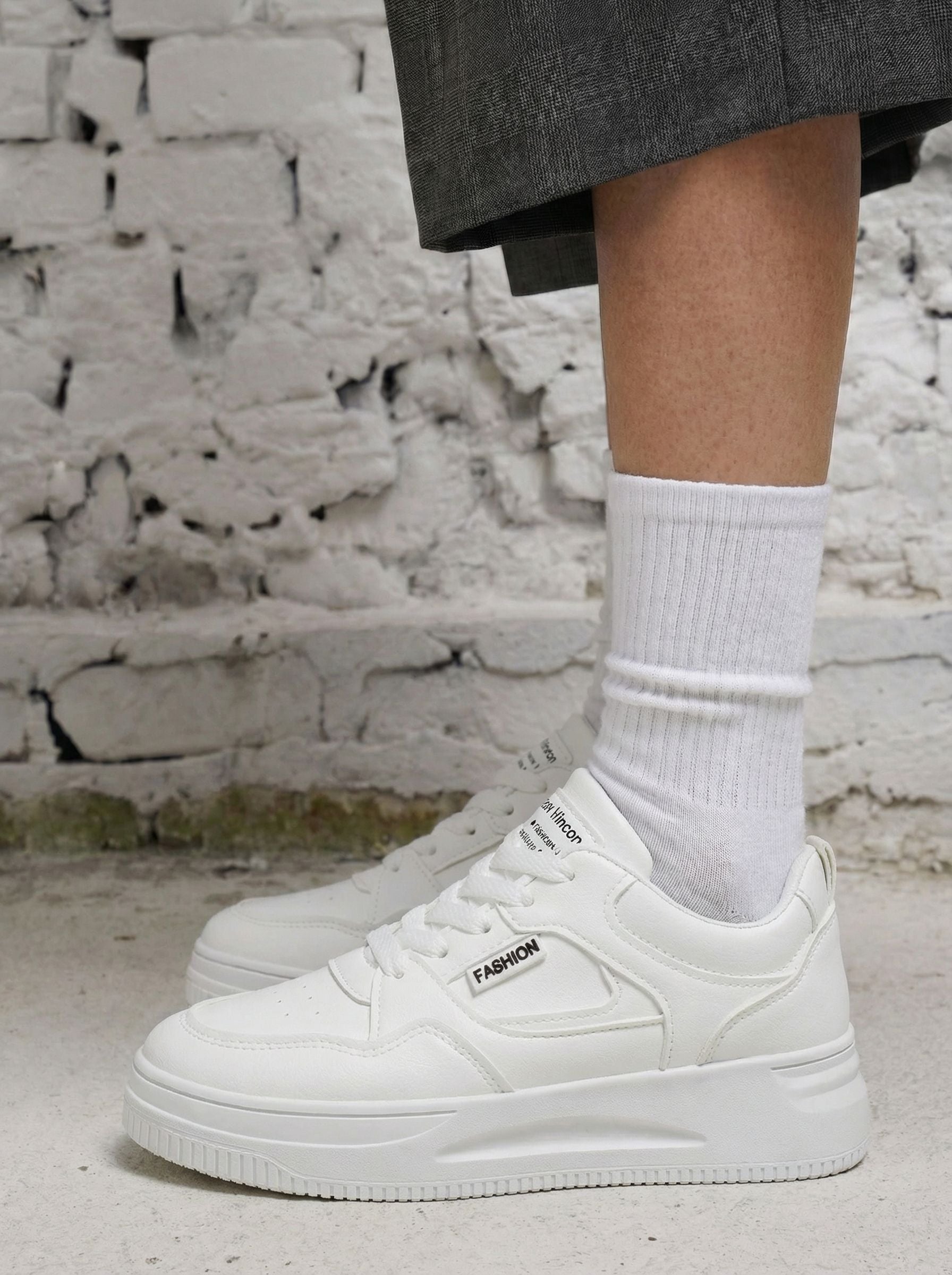 Platform Leather Upper Fashion Casual Shoes-White