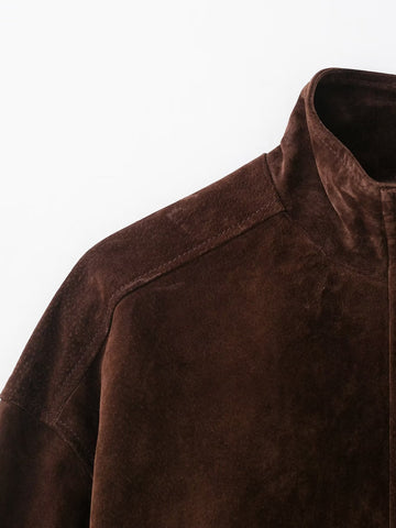 Brown Suede Utility Cropped Jacket
