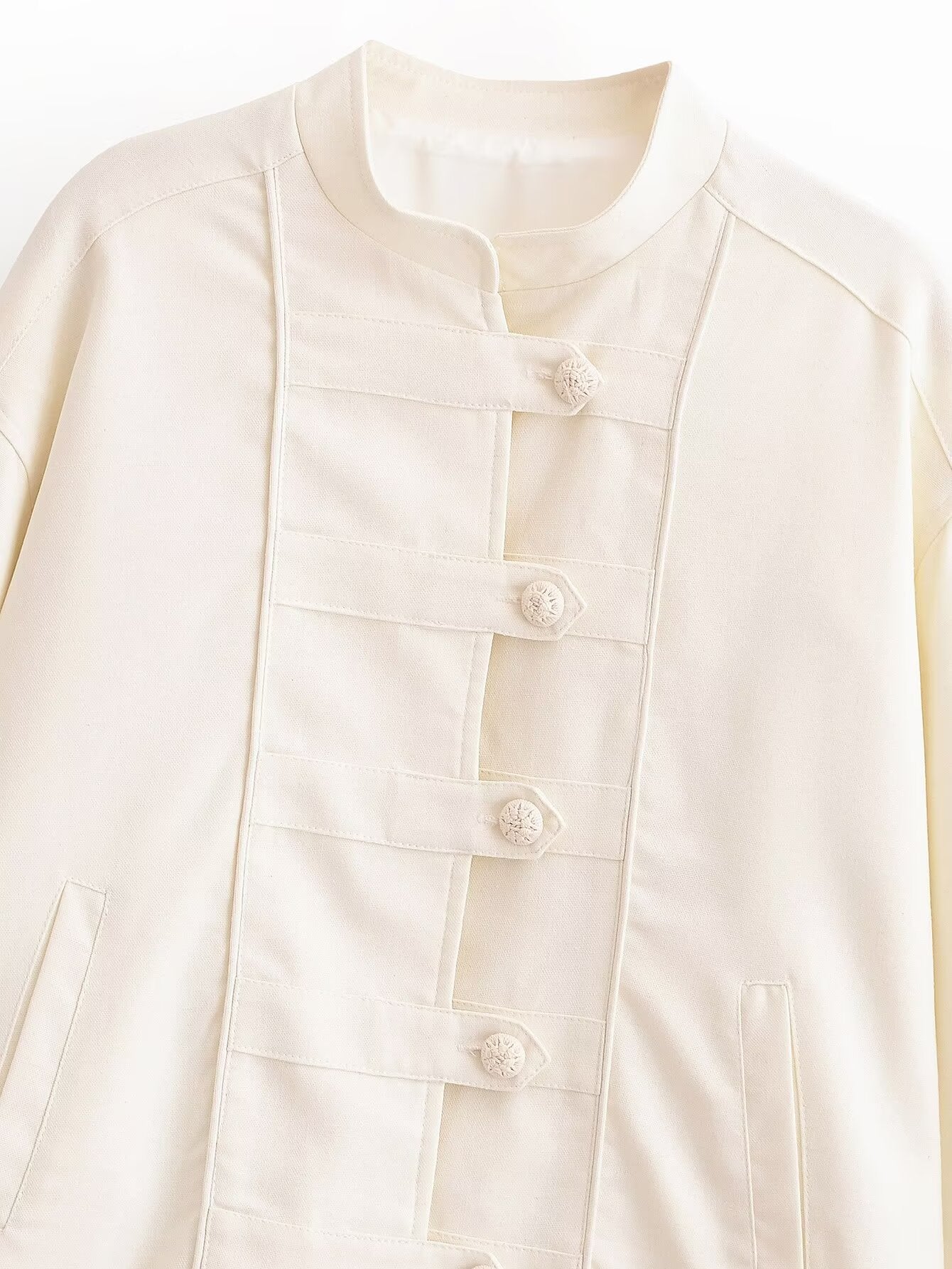 Elegant Mandarin Collar Button Jacket