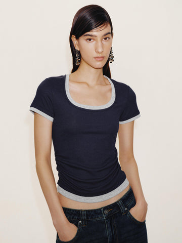 Urban Revivo Contrast Trim Scoop Neck Ruched T-Shirts
