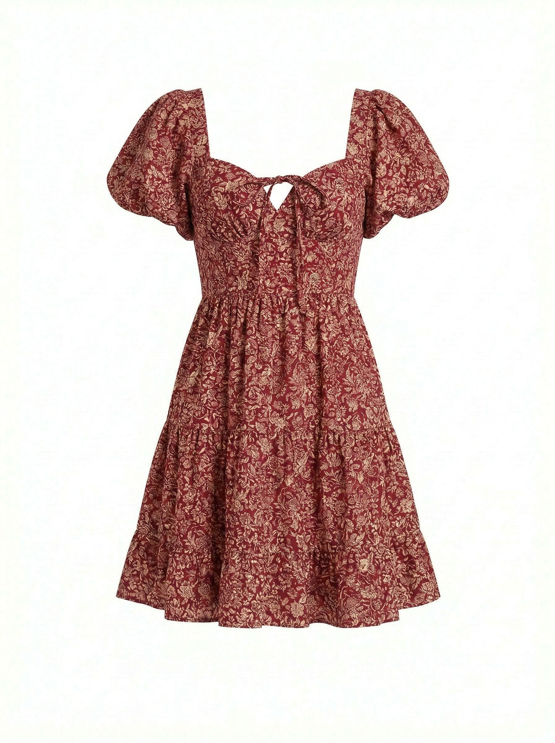 AYLA Floral Print Puff Sleeve Tiered Mini Dress
