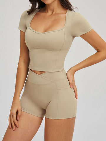 Sculpting Crossover Short Sleeve Crop Top