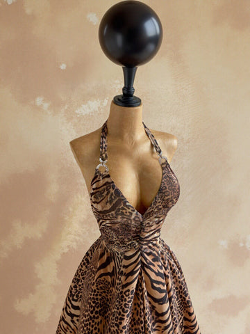 Leopard Print Ruched Tiered Mini Dress