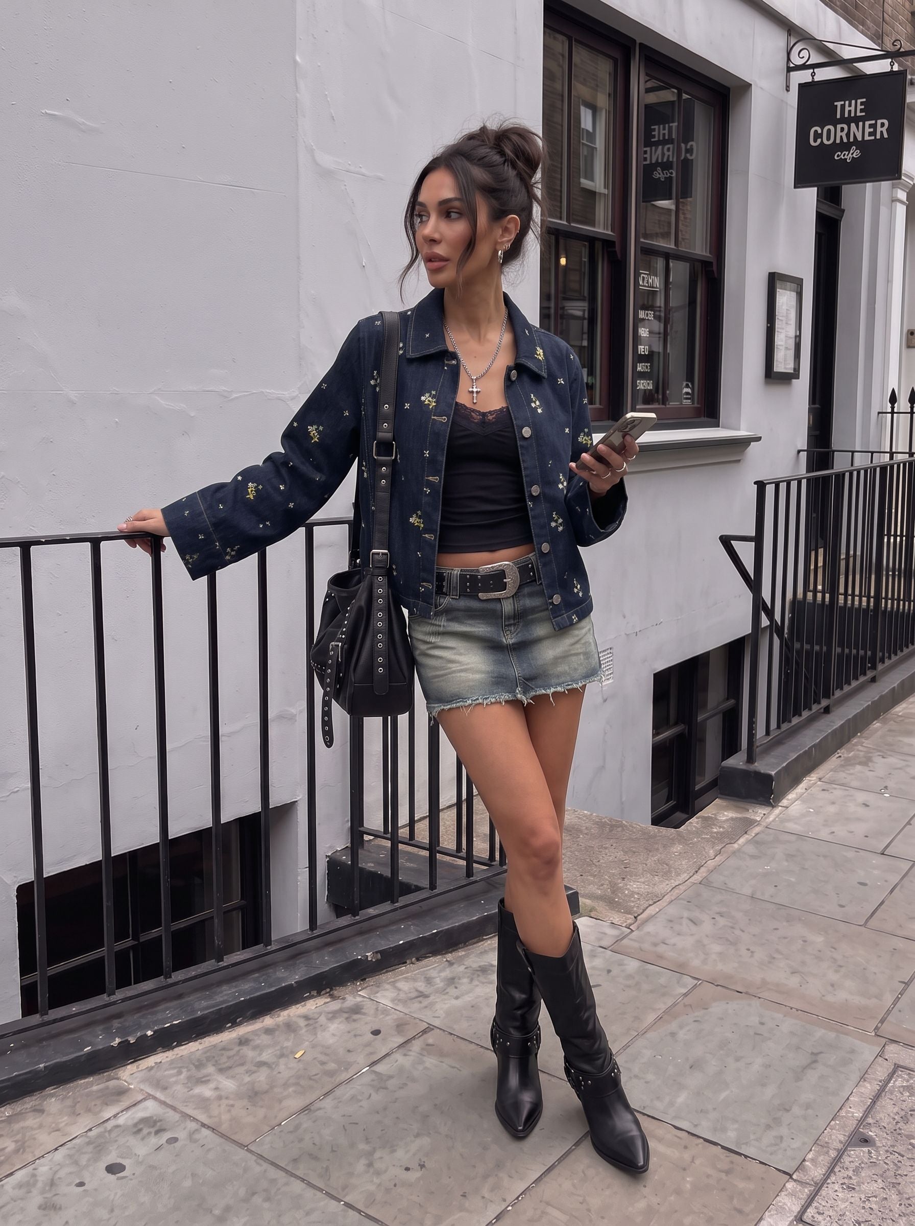 Floral Embroidered Relaxed Denim Jacket