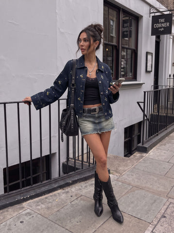 Floral Embroidered Relaxed Denim Jacket
