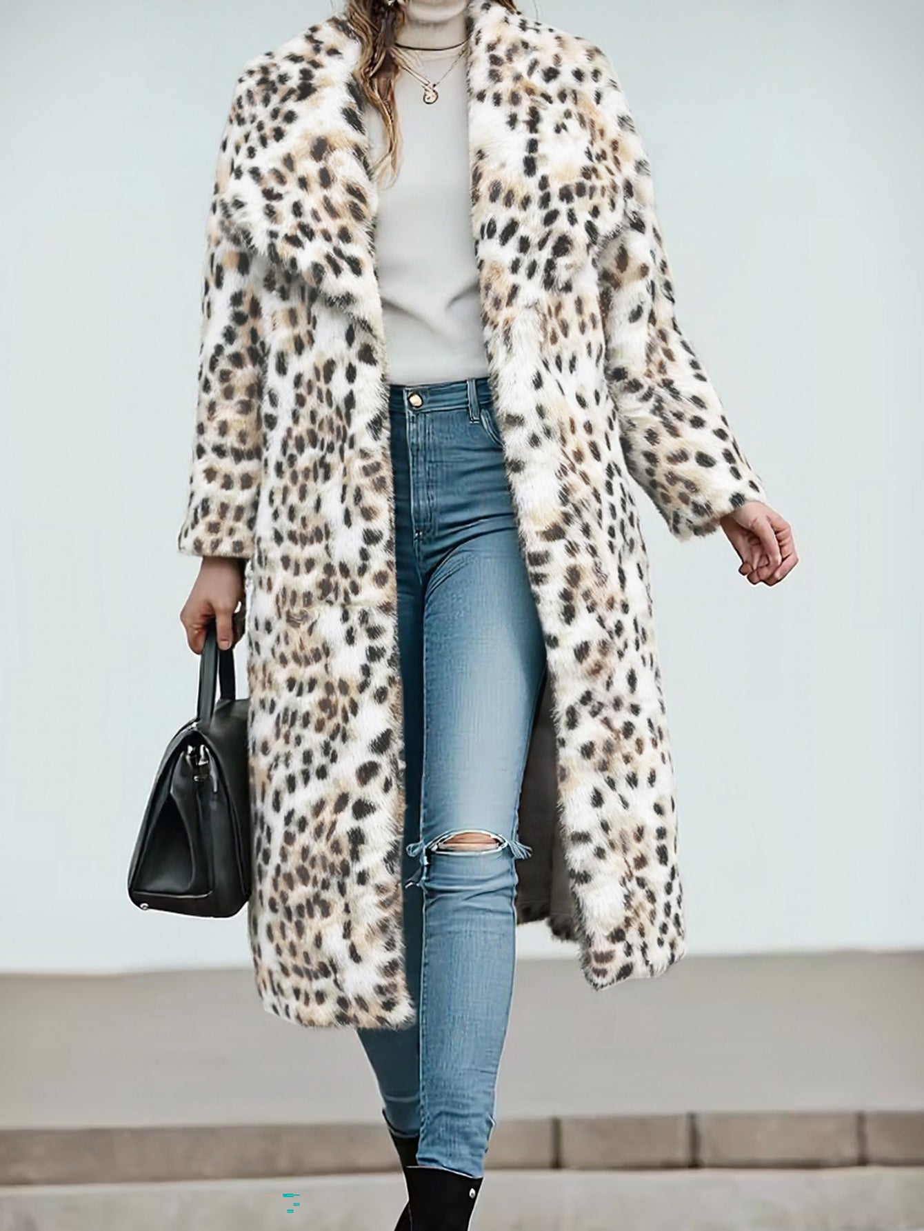 Oversized Leopard Print Faux Fur Coat