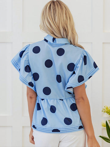 Polka Dot Peplum Hem Shirt