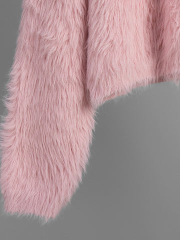 Fuzzy Cropped Button Cardigan Sweater
