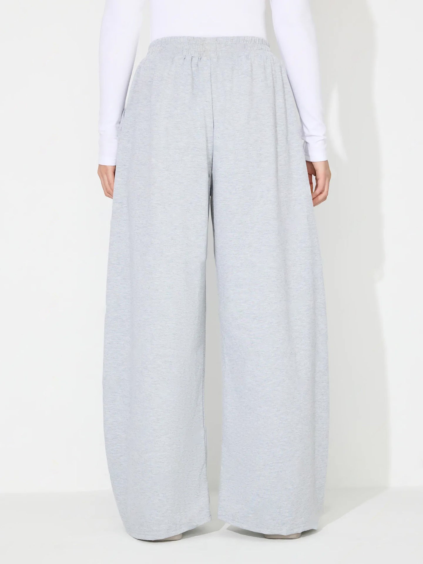 High-Waisted Wide-Leg Draped Casual Pants-Gray