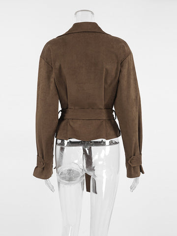 Belted Suede Notch Collar Jacket
