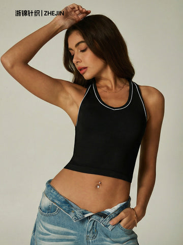 U Neck Contrast Trim Minimalist Yoga Tank