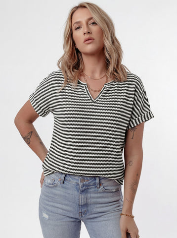 Striped V Neck Casual T-Shirt