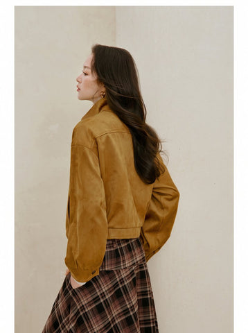 Convertible Collar Faux Suede Jacket