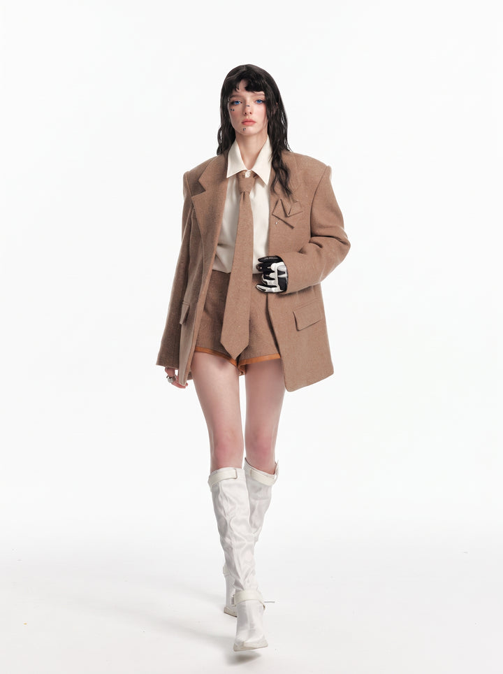 Oversized Textured Wool Blend Blazer