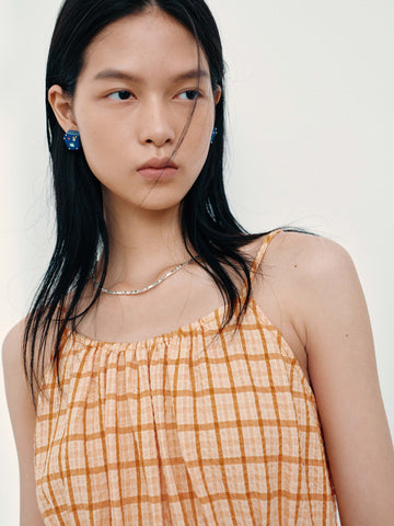 Strappy Check Ruffle Trim Cami Tops