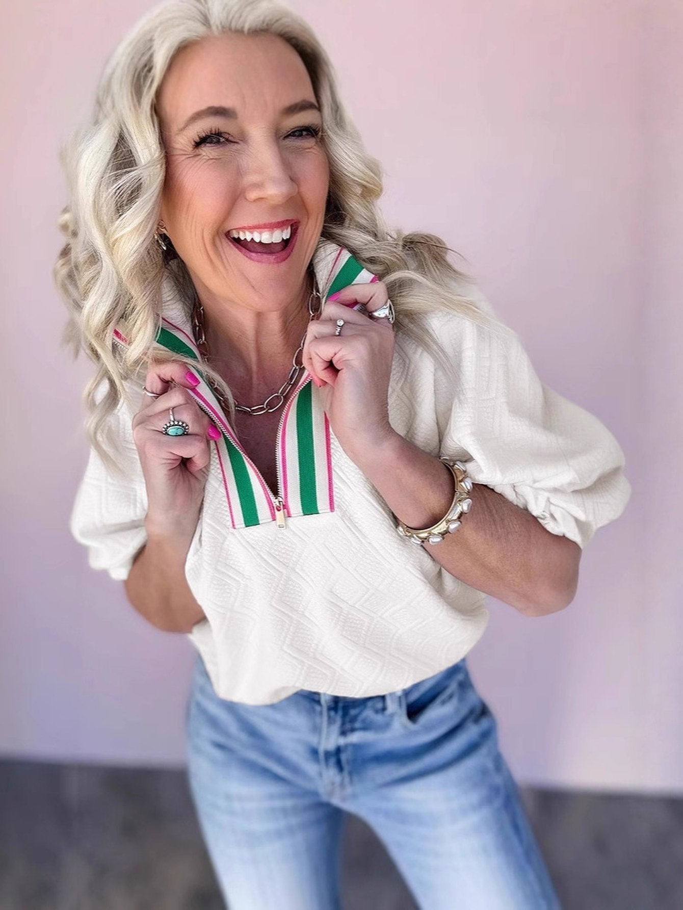Cropped Half Zip Blouse