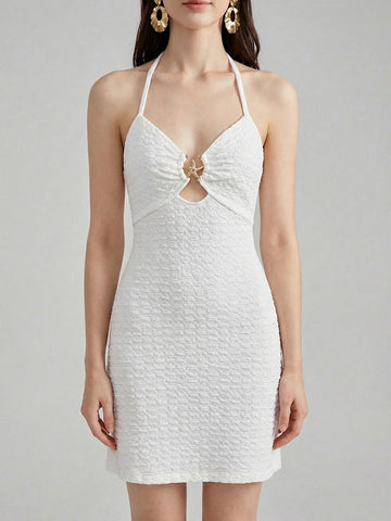 Textured Halter Cutout Mini Dress