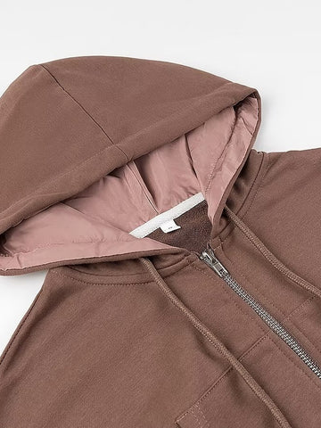 Cropped Full Zip Hooded Sweatshirt