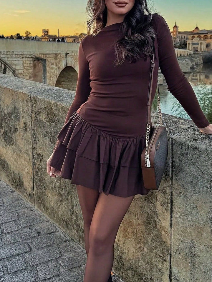 Backless Ruffle Hem Long Sleeve Dress