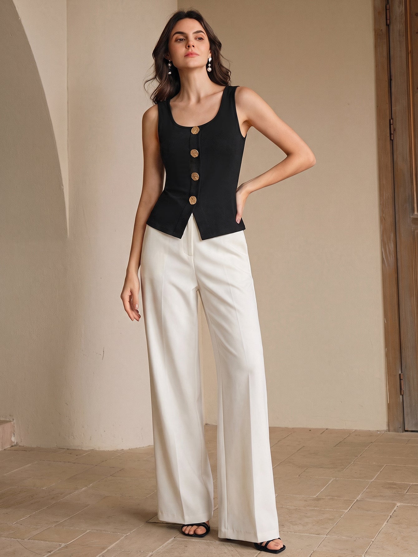 Tailored Gold Button Front Vest