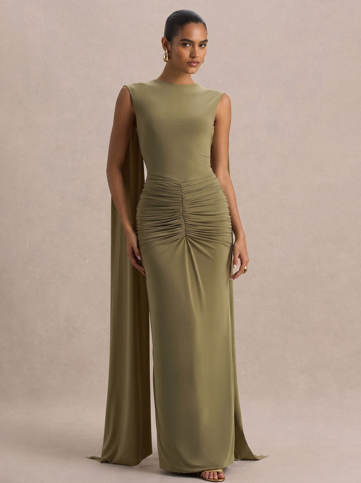Elegant Ruched Draped Maxi Dress