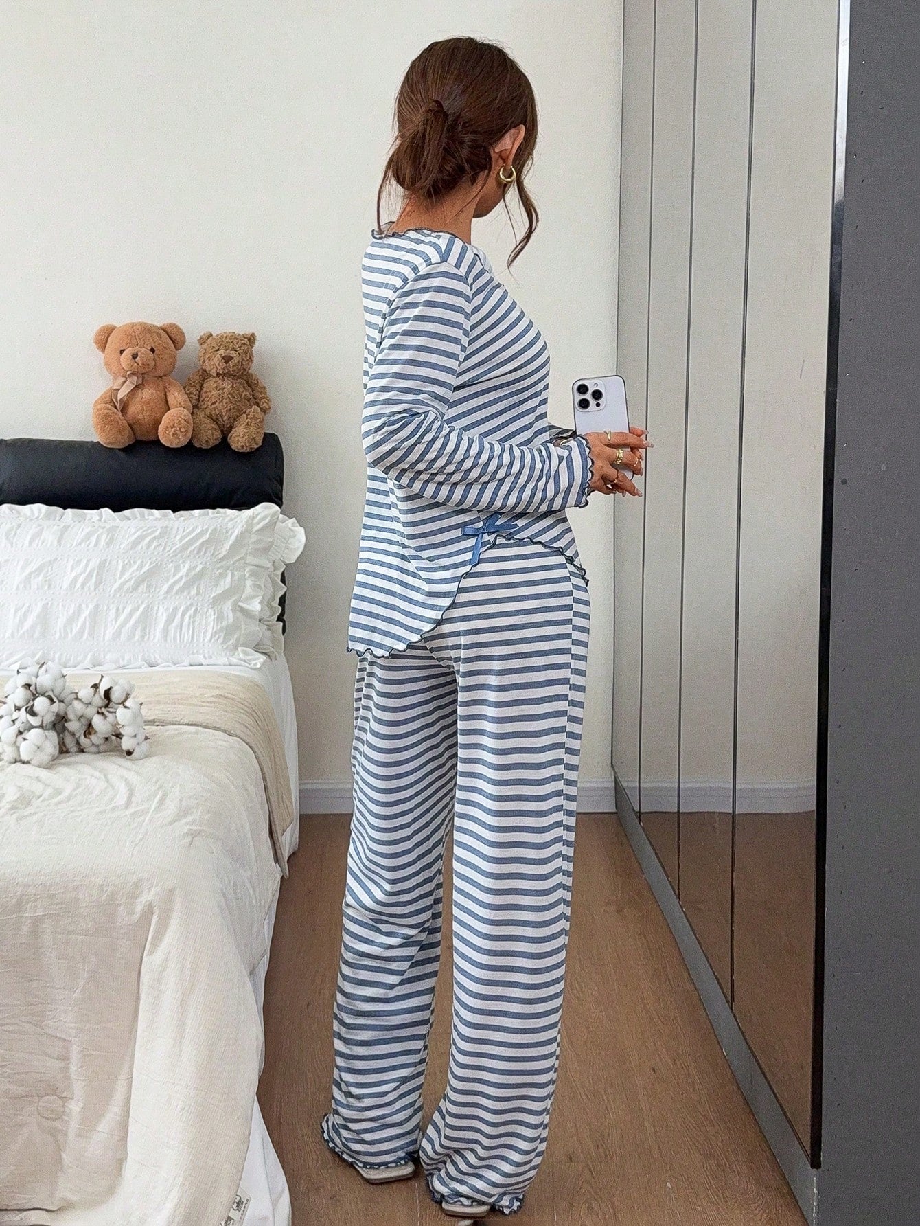 Soft Striped Lettuce Trim Pajama Set