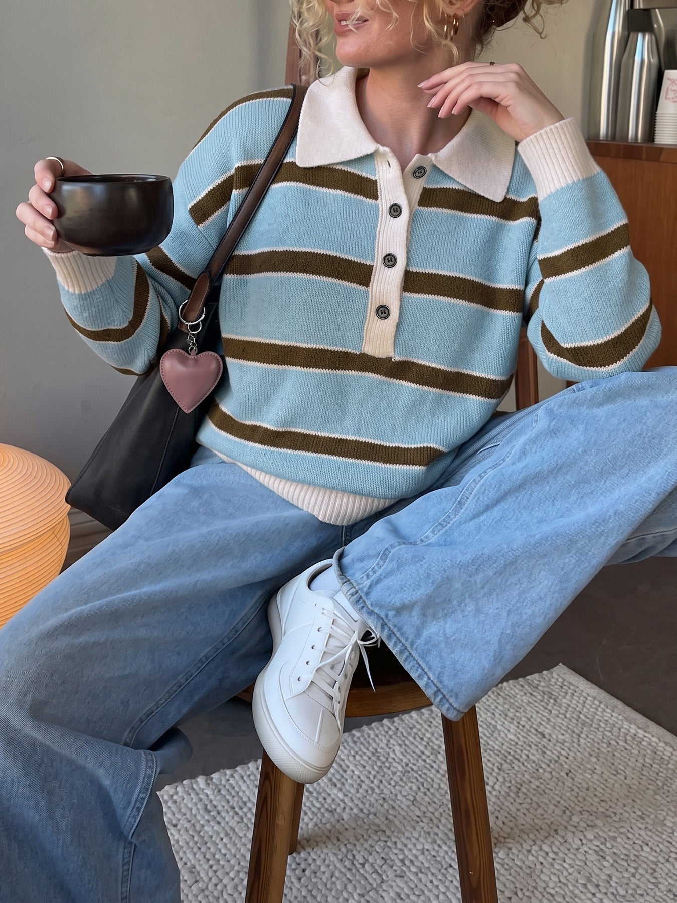 Striped Collared Button Up Knit Sweater
