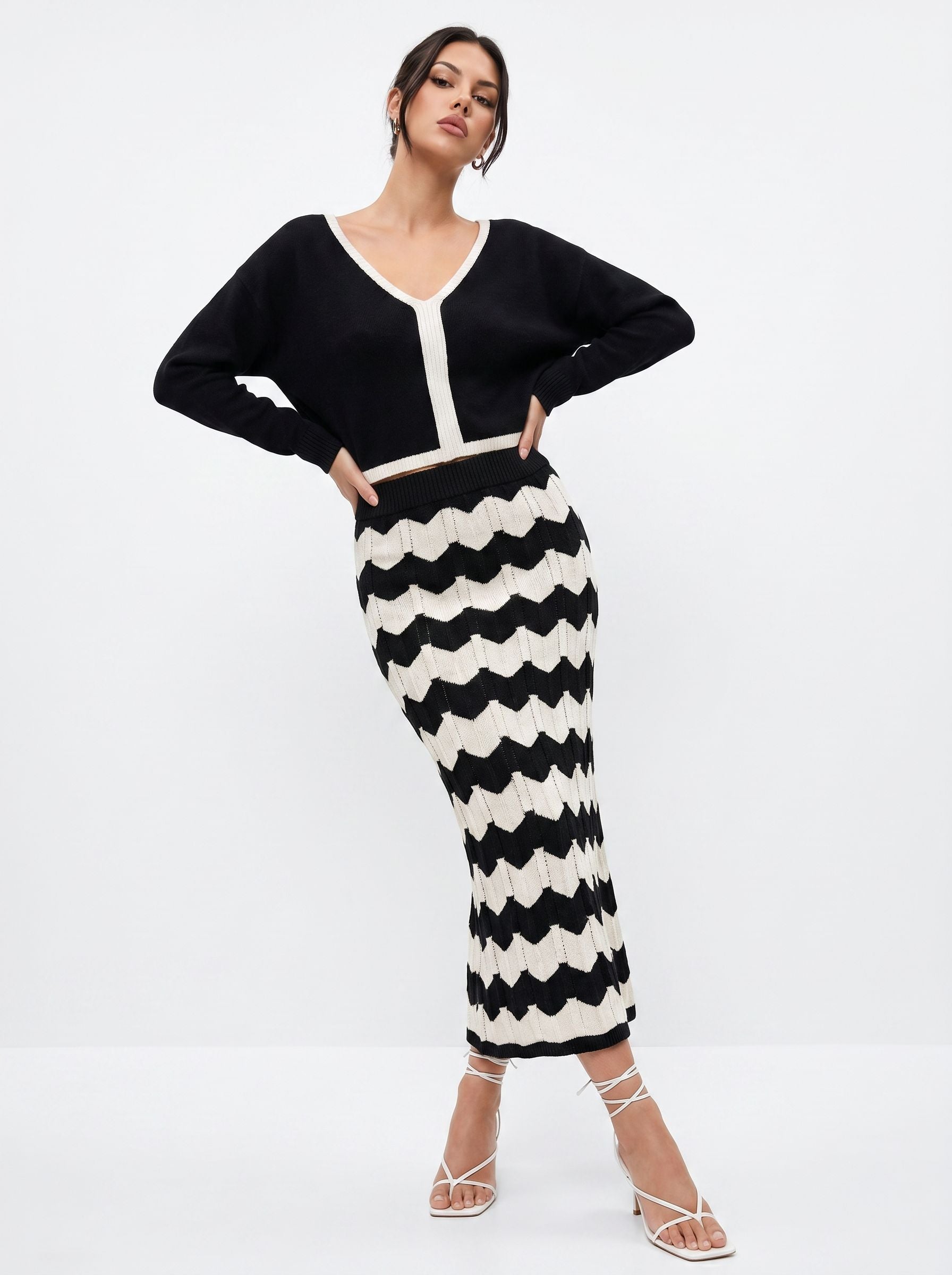 Colorblock Chevron Knit Sweater Skirt Set