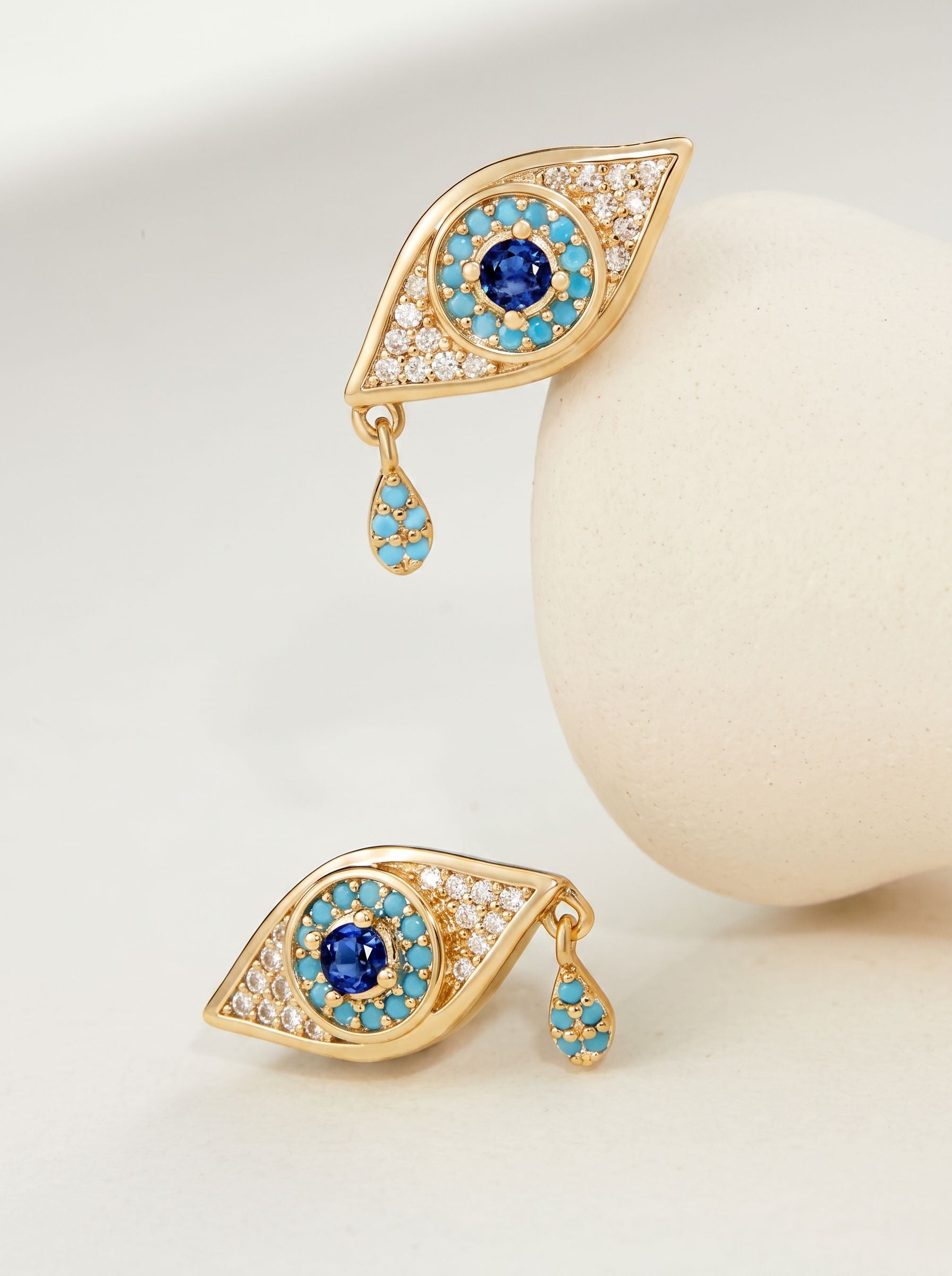 Dainty Gold Evil Eye Stud Earrings