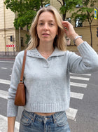 Cozy Speckled Collar Crop Sweater
