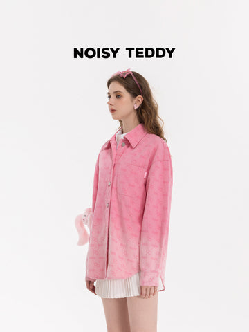 Cute Pink Heart Print Button Shirt