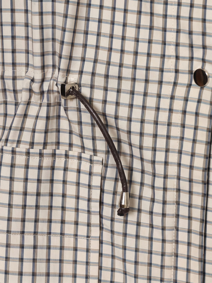 Oversized Plaid Drawstring Utility Jacket