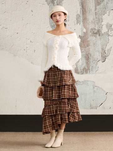 Plaid Ruffled Asymmetrical Tiered Skirt