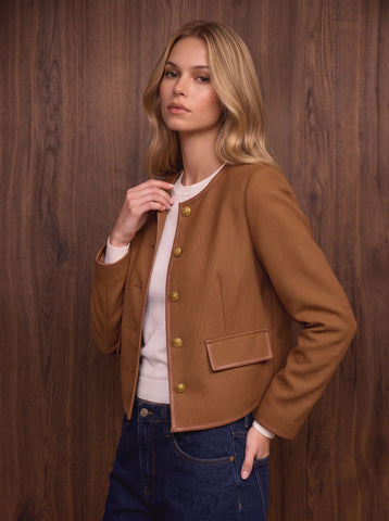 Gold Button Trimmed Tweed Jacket