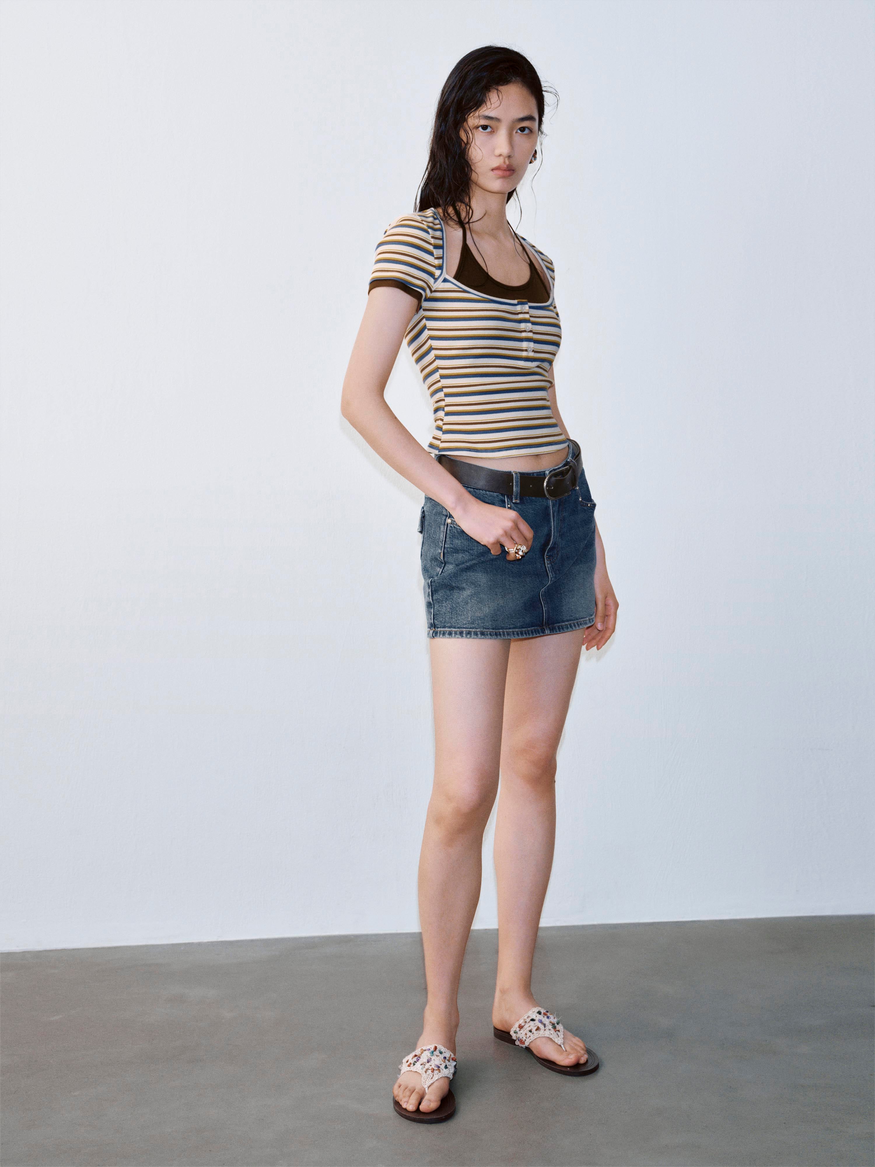 Belted Denim Mini Skirts