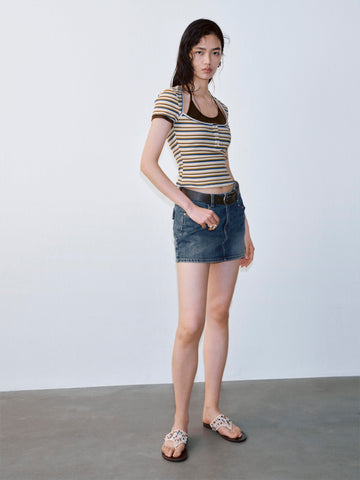 Belted Denim Mini Skirts