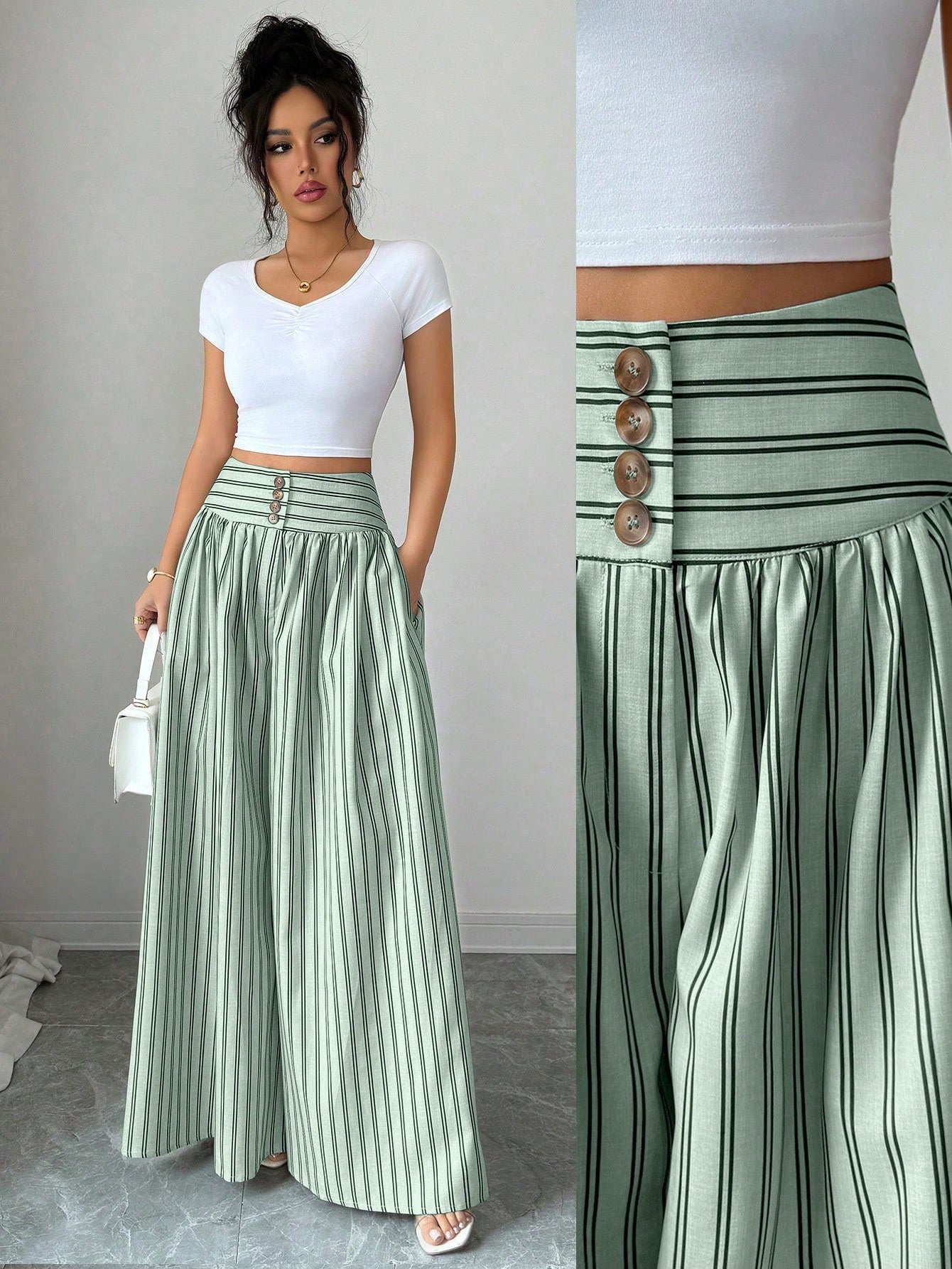 High Waisted Striped Wide Leg Pants