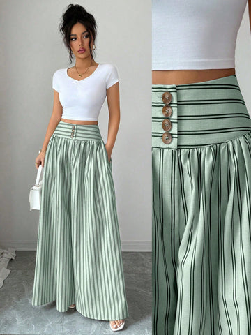 High Waisted Striped Wide Leg Pants
